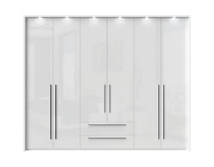 Dulap cu 6 usi si 2 sertare PIANO WHITE 272x224x56cm alb lucios, maner crom