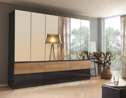 Dulap cu 6 usi cu balamale si 6 sertare WINNIPEG 271x210x56cm gri metalic/ gri lucios - halifax - oglinda