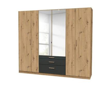 Dulap cu 6 usi cu balamale si 3 sertare MOSBACH 226x210x54cm stejar Artisan/ gri metalic