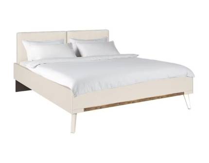 Cadru pat cu tablie tapitata cu material textil crem (180x200cm) LUANA champagne/ Atlantic Dark cu sistem de iluminare LED