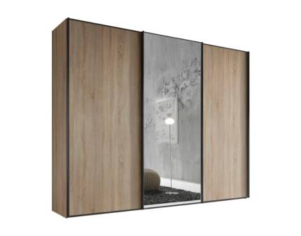 Dulap cu 3 usi glisante 280x222x68cm stejar Sonoma/ oglinda, maner grafit model 2 SINFONIE PLUS 