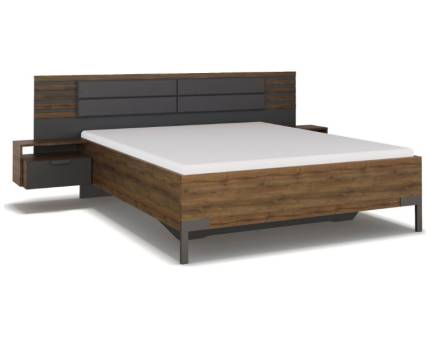 Cadru pat cu noptiere incorporate BAREA (180x200cm) gri metalic/ stejar Atlantic dark 