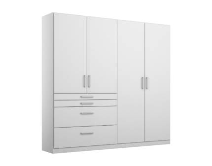 Dulap cu 4 usi cu balamale si 4 sertare HOMBURG 181x197x54cm alb alpin/ alb lucios, manere crom