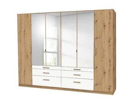 Dulap cu 6 usi cu balamale si 6 sertare MOSBACH 271x210x54cm stejar Artisan/ alb alpin  