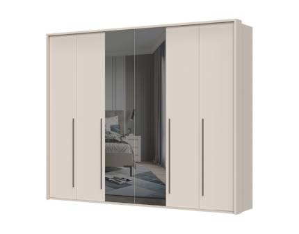 Dulap cu 6 usi cu balamale OPERA 272x224x56cm casmir/ oglinda, manere maro