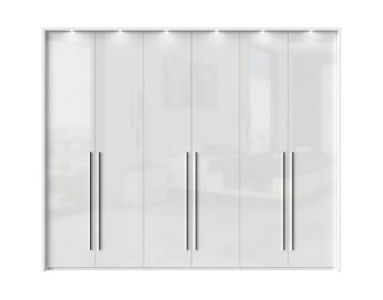 Dulap cu 6 usi cu balamale PIANO WHITE 272x224x56cm alb lucios, maner crom