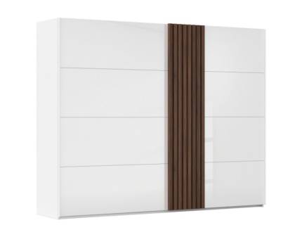 Dulap cu usi glisante TEGIO 281x223x69cm alb alpin/ sticla alba - Walnut