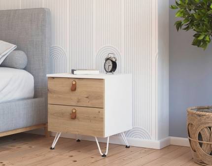 Noptiera cu 2 sertare ADITIO 40x55x42cm alb alpin/ stejar Artisan 