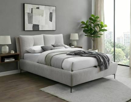 Pat tapitat cu somiera si spatiu pentru depozitare PASADENA RAVEN 160x200cm material textil beige 