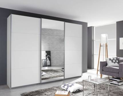 Dulap cu usi glisante KULMBACH 203x210x62cm alb alpin/oglinda configurabil