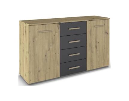 Comoda cu 2 usi si 4 sertare MOSBACH 120x81x42cm stejar artisan/ gri metalic