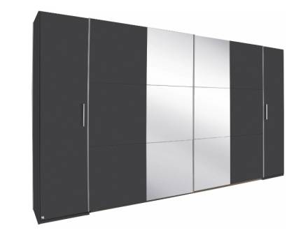 Dulap cu 2 usi cu balamale si 2 usi glisante KRONACH II 355x210x59cm gri metalic/ oglinda 