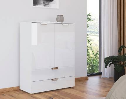 Comoda cu 2 usi si 2 sertare ADITIO GLAMOUR 80x100x42cm alb alpin/ alb lucios 