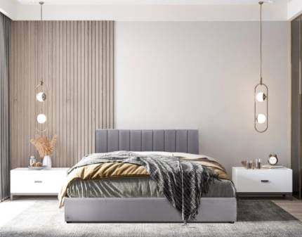 Pat tapitat cu somiera si spatiu pentru depozitare MONTREAL VELVET 140 / 160cm catifea grey