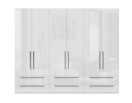 Dulap cu 6 usi si 6 sertare PIANO WHITE 272x224x56cm alb lucios, maner crom