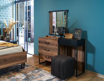 Comoda tip masa make-up cu 4 sertare, oglinda si taburet BOGOTA pemium cu design luxury