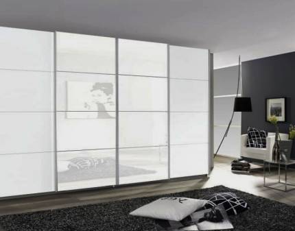 Dulap cu usi glisante SYNCRONO 361x211x62cm alb alpin/ 2 usi sticla alba configurabil