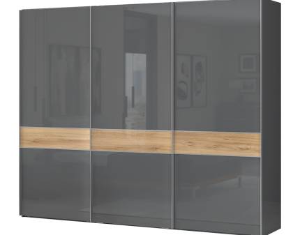 Dulap cu usi glisante ONYX 272x224x61cm antracit lucios/ nuc Pacific, maner crom
