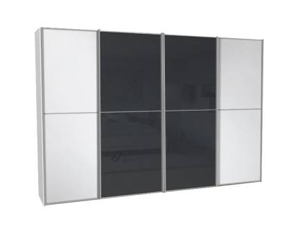 Dulap cu 4 usi glisante 400x222x68cm alb mat/ alb mat - sticla antracit, maner aluminiu model 42 SINFONIE PLUS