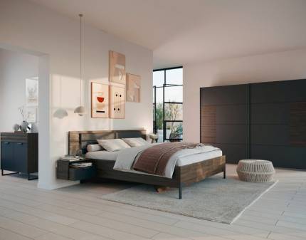 Dormitor Mini BAREA gri metalic/ stejar