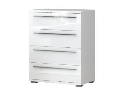 Comoda cu 4 sertare PIANO WHITE 76x97x45cm alb lucios, manere crom
