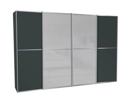 Dulap cu 4 usi glisante 400x222x68cm antracit mat/ antracit mat - sticla gri, maner crom model 42 SINFONIE PLUS 