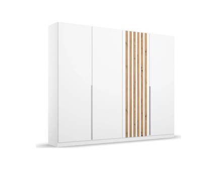 Dulap cu 4 usi cu balamale LAMELLA 226x210x54cm alb alpin/ stejar artisan, manere aluminiu