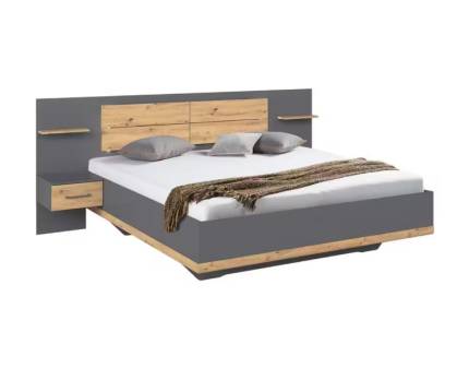 Cadru pat cu noptiere incorporate BOSTON EXTRA 160 / 180cm gri metalic/ stejar Artisan