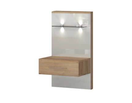 Noptiera stanga cu 1 sertar cu led GALA 56x100x47cm bej lucios/ nuc Pacific 