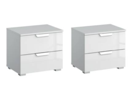 Set 2 noptiere cu 2 sertare ADITIO 40x42x42cm alb alpin/ sticla alba  