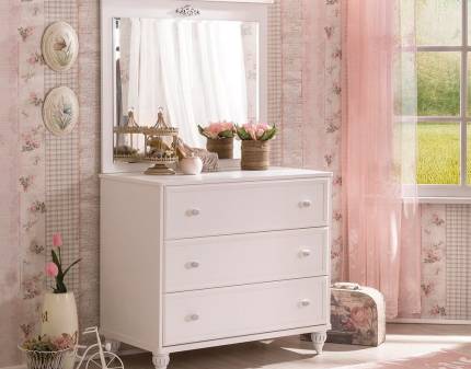 Comoda cu 3 sertare ROMANTICA alb cu design elegant