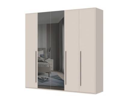 Dulap cu 5 usi cu balamale OPERA 227x224x56cm casmir/ oglinda, manere maro