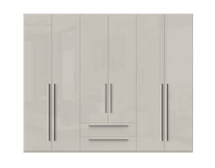 Dulap cu 6 usi si 2 sertare PIANO BEIGE 272x224x56cm bej lucios, maner crom