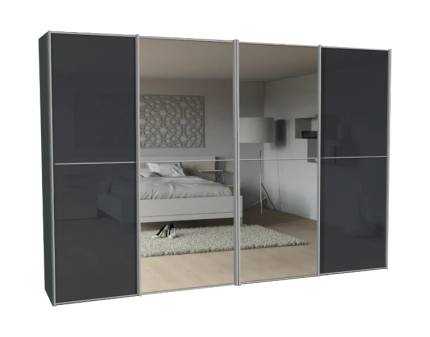 Dulap cu 4 usi glisante 373x240x68cm antracit mat/ sticla antracit - oglinda, maner aluminiu model 44 SINFONIE PLUS