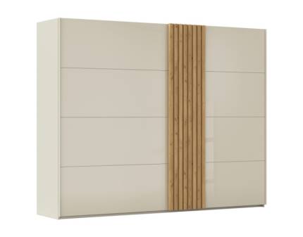 Dulap cu usi glisante TEGIO 281x223x69cm champagne mat/ sticla champagne - stejar Wild 