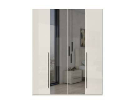 Dulap cu 4 usi cu balamale PIANO BEIGE 182x224x56cm bej lucios/ oglinda, manere crom