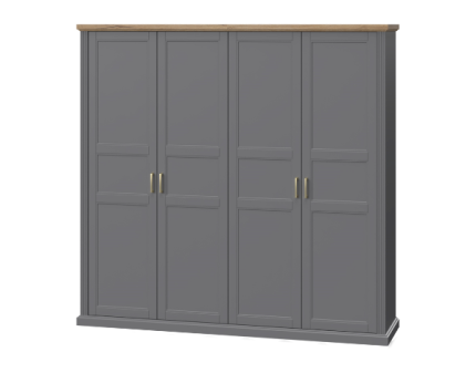 Dulap cu 4 usi cu balamale TARA GREY 236x227x59cm grafit/ Nuc Pacific