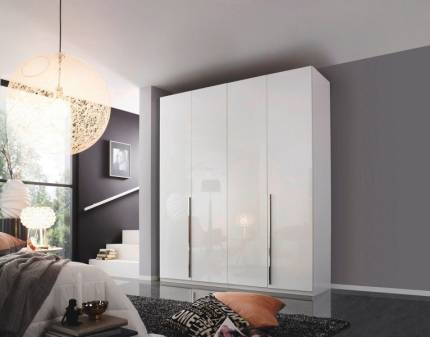 Dulap cu 4 usi cu balamale MONTCLAR 201x223x60cm alb alpin/ alb lucios, manere crom