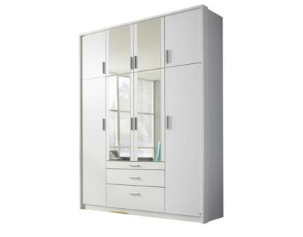 Dulap cu 8 usi cu balamale si 3 sertare HILDESHEIM 181x229x54cm alb alpin/ oglinda, manere aluminiu