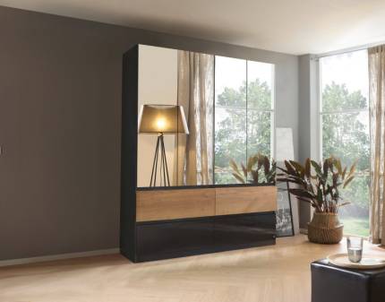 Dulap cu 4 usi cu balamale si 4 sertare WINNIPEG 181x210x56cm gri metalic/ gri lucios - halifax - oglinda