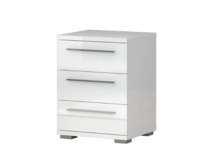 Noptiera cu 3 sertare PIANO WHITE 45x61x40cm alb lucios, picioare si manere crom