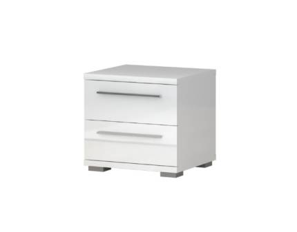 Noptiera cu 2 sertare PIANO WHITE 45x43x40cm alb lucios, picioare si manere crom