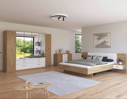 Dormitor MINI stejar Artisan/ alb alpin + oglinda MOSBACH 