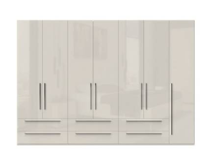 Dulap cu 7 usi cu balamale si 6 sertare PIANO BEIGE 317x224x56cm bej lucios, manere crom