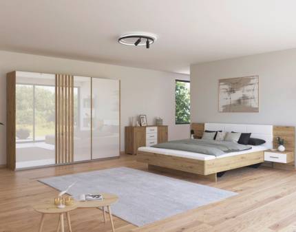 Dormitor XL stejar Artisan/ sticla alba MOSBACH 