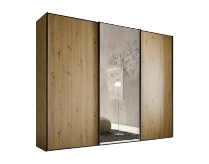 Dulap cu 3 usi glisante 336x200x68cm stejar Artisan/ oglinda, maner grafit model 2 SINFONIE PLUS