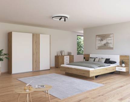 Dormitor L stejar Artisan/ alb alpin MOSBACH 