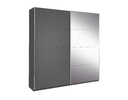 Dulap cu usi glisante MOITA 181x210x62cm gri metalic/ oglinda, maner aluminiu