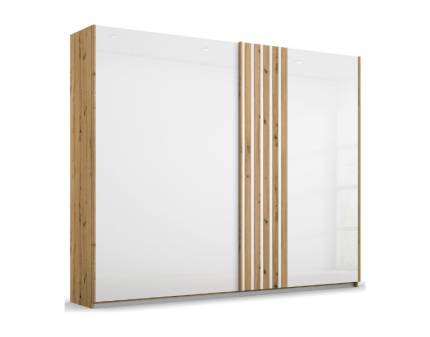 Dulap cu usi glisante stejar MOSBACH 226x210x62cm Artisan/ sticla alba