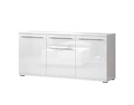 Comoda cu 3 usi si 1 sertar PIANO WHITE 180x85x45cm alb lucios, manere crom